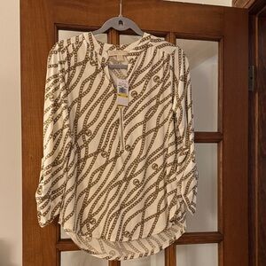 Chain Patterned Cream and Brown Women's Top